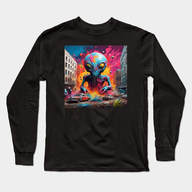 Alien Traffic Jam Splatter Long Sleeve T-Shirt by Lyvershop